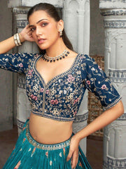 Wonderful Blue Zari Woven Silk Wedding Wear Lehenga Choli