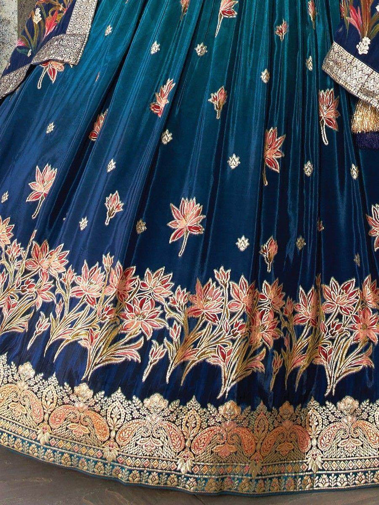 Wonderful Blue Zari Woven Silk Wedding Wear Lehenga Choli