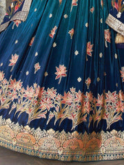 Wonderful Blue Zari Woven Silk Wedding Wear Lehenga Choli