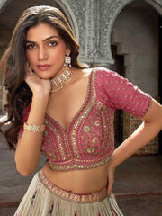 Amazing Dusty Pink Zari Weaving Silk Engagement Wear Lehenga Choli
