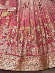 Amazing Dusty Pink Zari Weaving Silk Engagement Wear Lehenga Choli