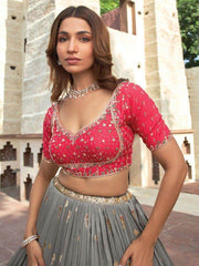 Marvelous Grey Zari Woven Silk Sangeet Wear Lehenga Choli