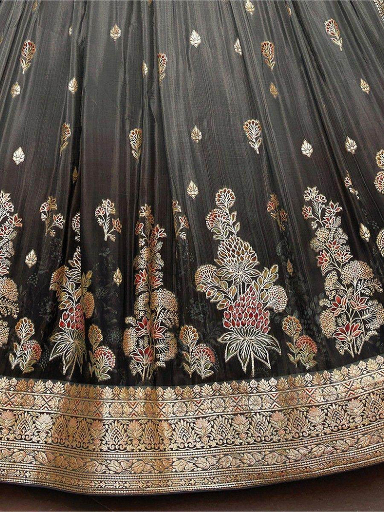 Marvelous Grey Zari Woven Silk Sangeet Wear Lehenga Choli