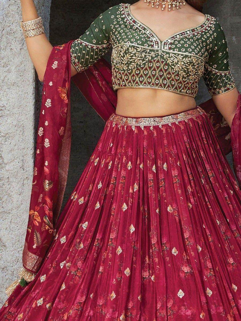 Awesome Maroon Zari Woven Silk Wedding Wear Lehenga Choli