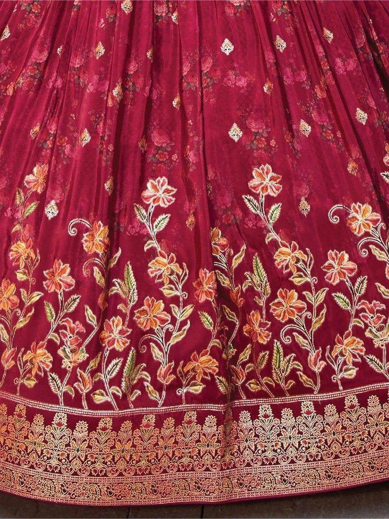 Awesome Maroon Zari Woven Silk Wedding Wear Lehenga Choli