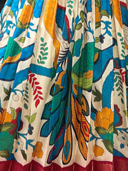 Fantastic Off-White Kalamkari Printed Silk Festive Wear Gown With Koti