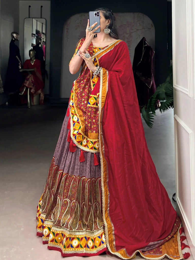 Chic Onion Pink Silk Kashmiri Printed Festival Wear Lehenga Choli