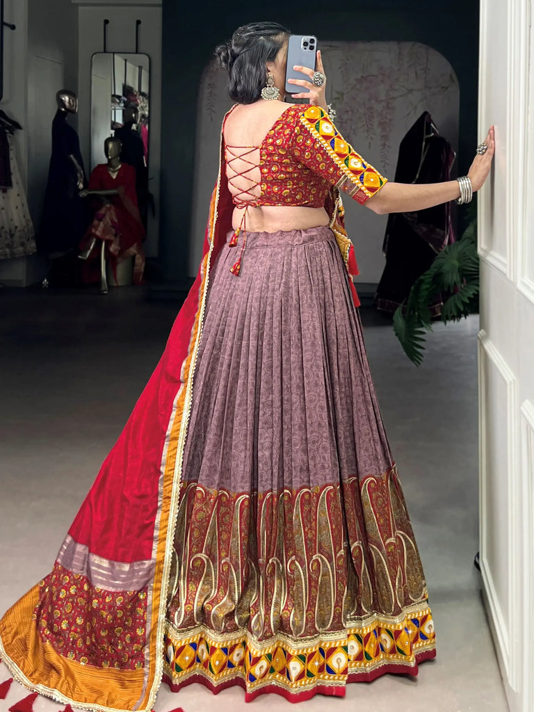 Chic Onion Pink Silk Kashmiri Printed Festival Wear Lehenga Choli