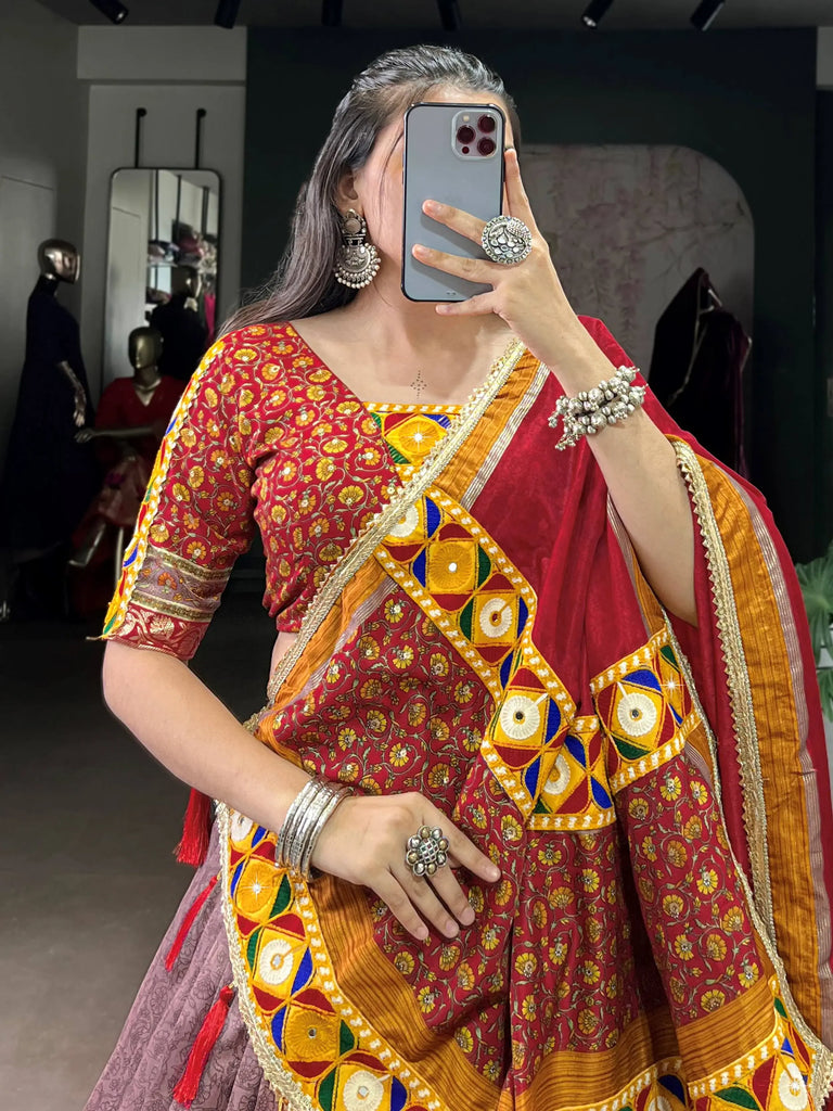 Chic Onion Pink Silk Kashmiri Printed Festival Wear Lehenga Choli