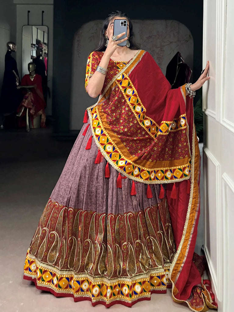 Chic Onion Pink Silk Kashmiri Printed Festival Wear Lehenga Choli