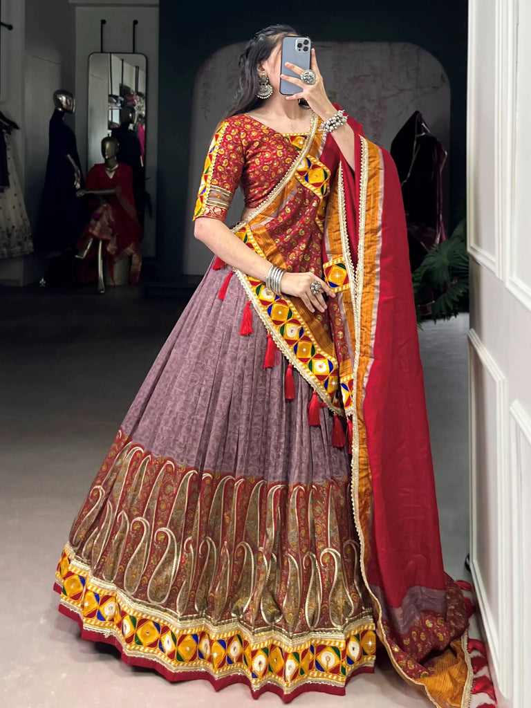 Chic Onion Pink Silk Kashmiri Printed Festival Wear Lehenga Choli