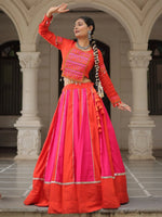 Attractive Orange Silk Mirror Lace Work Festival Wear Lehenga Choli