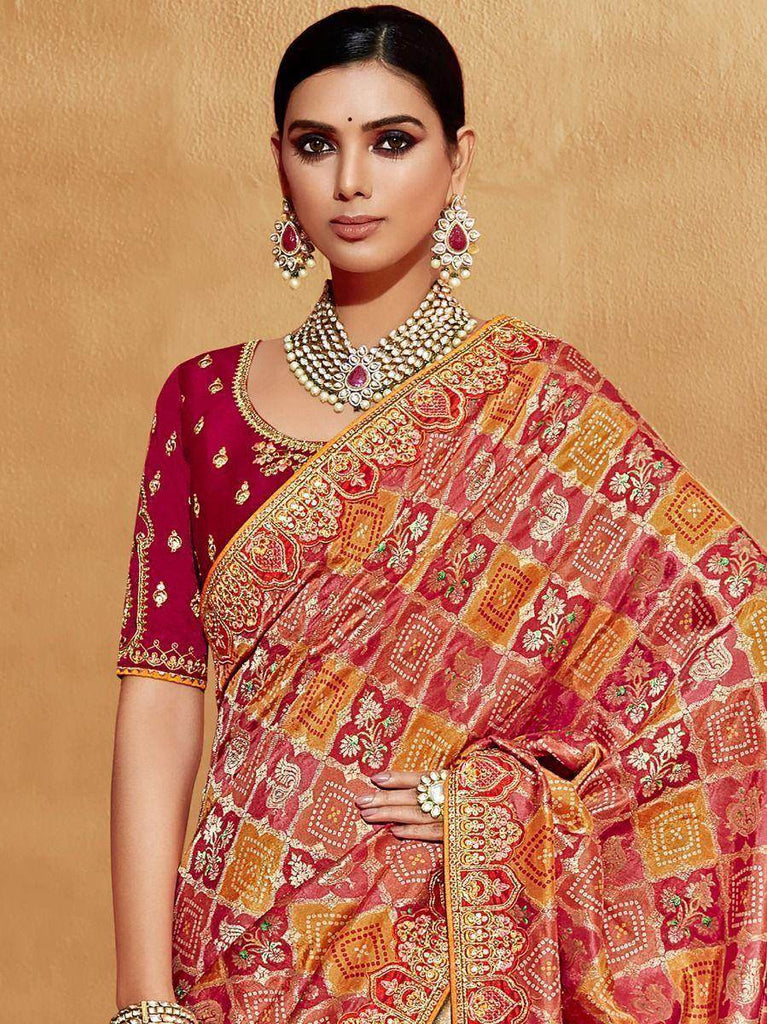 Spectacular Golden Zari Embroidery Silk Wedding Wear Saree With Blouse
