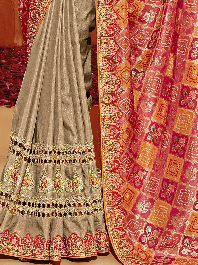 Spectacular Golden Zari Embroidery Silk Wedding Wear Saree With Blouse