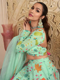 Outstanding Green Floral Printed Organza Lehenga Choli With Dupatta - Ethnic Plus In