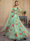 Outstanding Green Floral Printed Organza Lehenga Choli With Dupatta - Ethnic Plus In