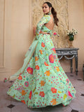 Outstanding Green Floral Printed Organza Lehenga Choli With Dupatta - Ethnic Plus In