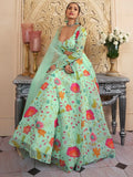 Outstanding Green Floral Printed Organza Lehenga Choli With Dupatta - Ethnic Plus In