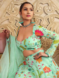 Outstanding Green Floral Printed Organza Lehenga Choli With Dupatta - Ethnic Plus In