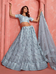 Outstanding Grey Sequins Net Reception Wear Lehenga Choli - Ethnic Plus In
