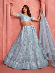 Outstanding Grey Sequins Net Reception Wear Lehenga Choli - Ethnic Plus In