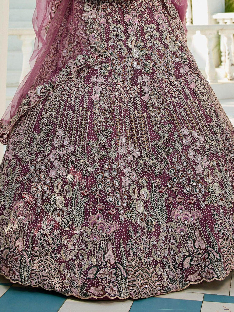 Outstanding Lavender Embroidered Net Bridesmaid Lehenga Choli - Ethnic Plus In