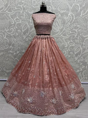 Outstanding Peach Zari Embroidered Organza Bridesmaid Lehenga Choli - Ethnic Plus In