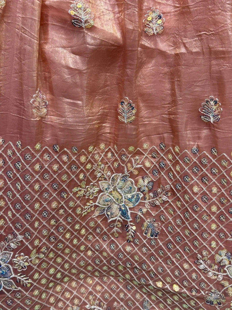 Outstanding Peach Zari Embroidered Organza Bridesmaid Lehenga Choli - Ethnic Plus In