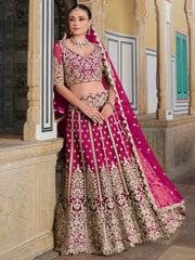 Outstanding Pink Embroidered Net Bridesmaid Lehenga Choli - Ethnic Plus In