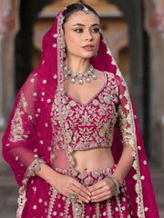Outstanding Pink Embroidered Net Bridesmaid Lehenga Choli - Ethnic Plus In