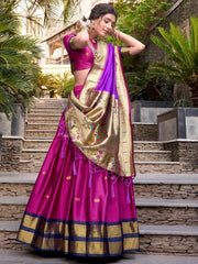 Outstanding Pink Zari Weaving Jacquard Silk Wedding Wear Lehenga Choli - Ethnic Plus In