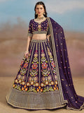 Outstanding Purple Floral Embroidery Georgette Bridesmaid Lehenga Choli - Ethnic Plus In