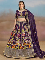 Outstanding Purple Floral Embroidery Georgette Bridesmaid Lehenga Choli