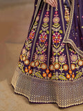 Outstanding Purple Floral Embroidery Georgette Bridesmaid Lehenga Choli - Ethnic Plus In