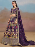 Outstanding Purple Floral Embroidery Georgette Bridesmaid Lehenga Choli - Ethnic Plus In