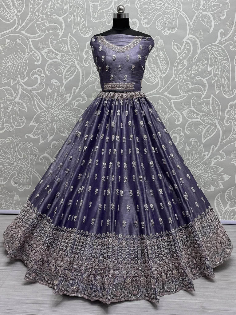 Outstanding Purple Hand Embroidered Silk Wedding Wear Lehenga Choli - Ethnic Plus In