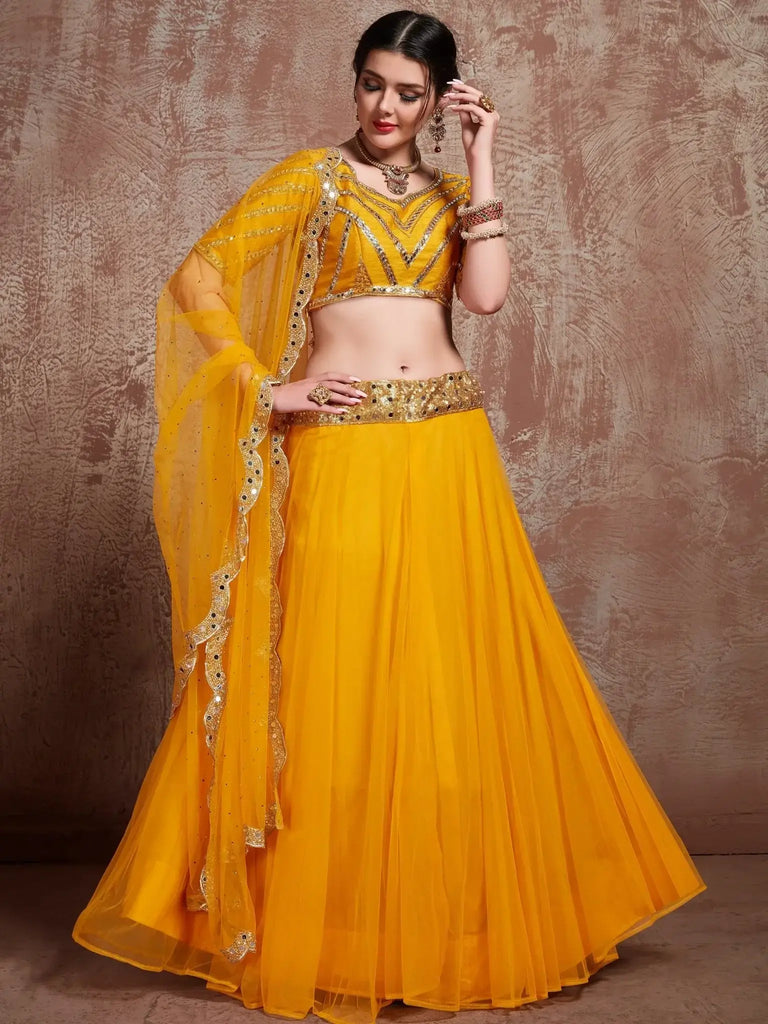 Outstanding Yellow Net Wedding Wear Lehenga Choli With Dupatta - Ethnic Plus In