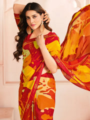 Outstanding Multi-Color Digital Printed Georgette Office Wear Saree