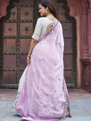 Beautiful Off-White Sequins Silk Lehenga Choli With Pink Dupatta 