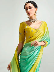 Marvelous Green Organza Border Work Festival Wear Saree With Blouse