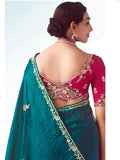Mesmerizing Rama Blue Floral Embroidery Organza Saree With Blouse
