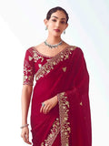 Tantalizing Maroon Organza Sequins Bridal Saree With Blouse