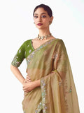 Chic Yellow Organza Sequins Work Haldi Wear Saree With Blouse