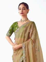 Chic Yellow Organza Sequins Work Haldi Wear Saree With Blouse
