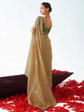 Chic Yellow Organza Sequins Work Haldi Wear Saree With Blouse