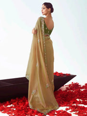 Chic Yellow Organza Sequins Work Haldi Wear Saree With Blouse