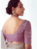 Timeless Grey Organza Border Work Designer Saree With Blouse