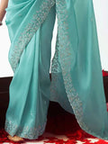 Alluring Sea Green Organza Border Work Festival Wear Saree