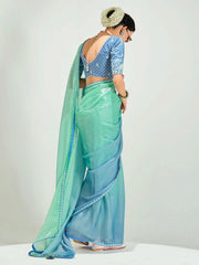 Regal Sea Green Organza Border Work Saree With Blouse