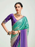 Timeless Purple Border Work Organza Saree With Blouse